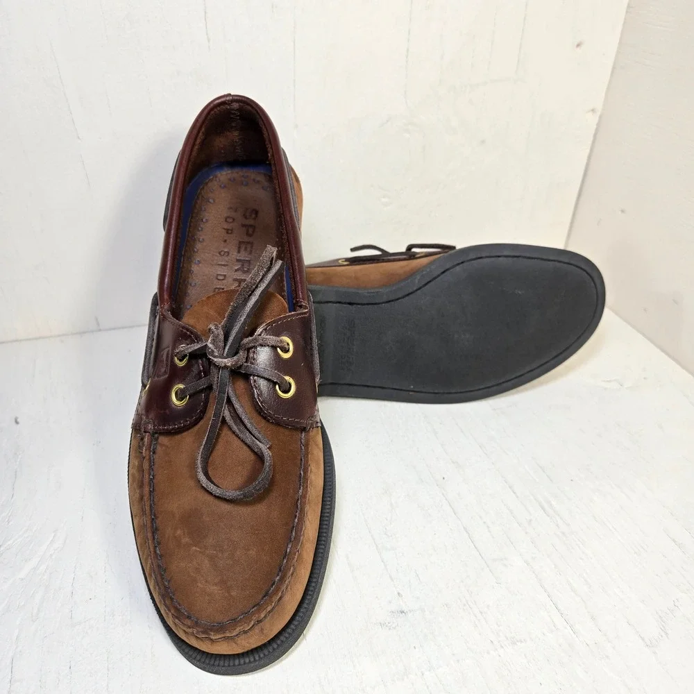 Sperry Top-Sider Authentic Men's Size 9.5 M Brown Leather Suede Boat Shoes